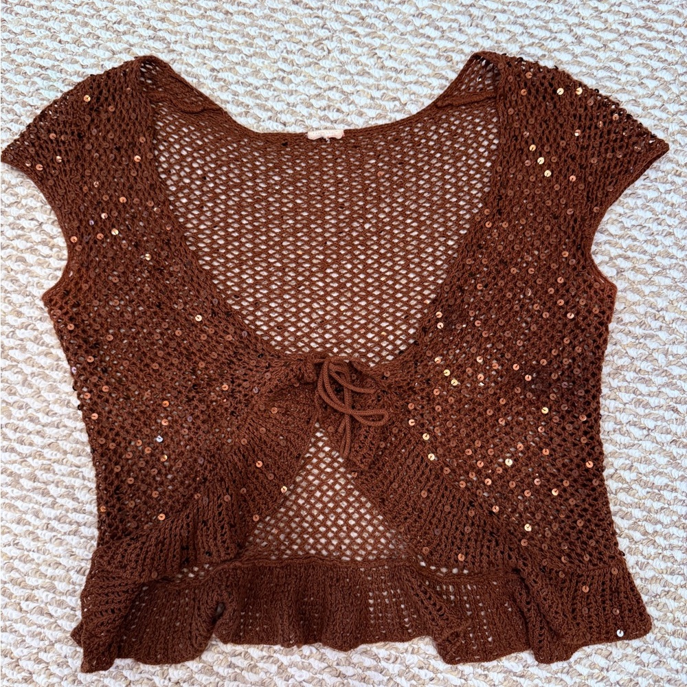 Brown Sequin Knit Top